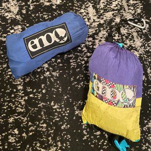 Eno Hammock in purple, yellow, and electric blue. Discontinued model.